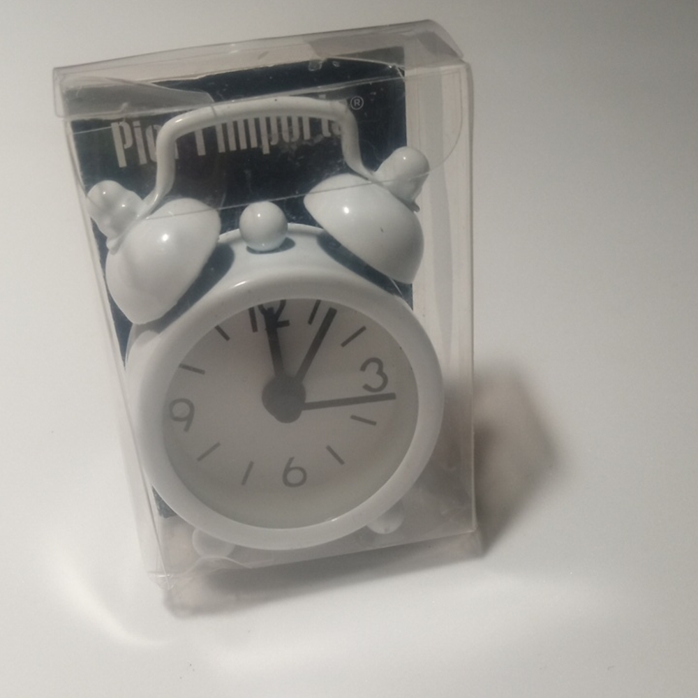✦ Pier 1 Imports Mini White Twin Bell Alarm Clock NOS Vintage Boho ✦